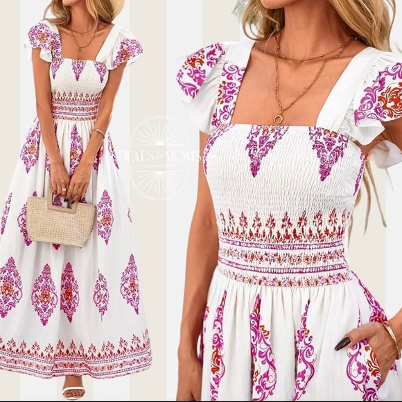 BTFBM Dresses & Skirts - Chic White and Purple Maxi Dress